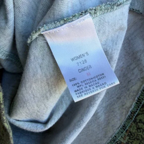 Woolrich Long Sleeve V-Neck Green/Blue Abstract Stripe Cotton Shirt Size M - Picture 4 of 8